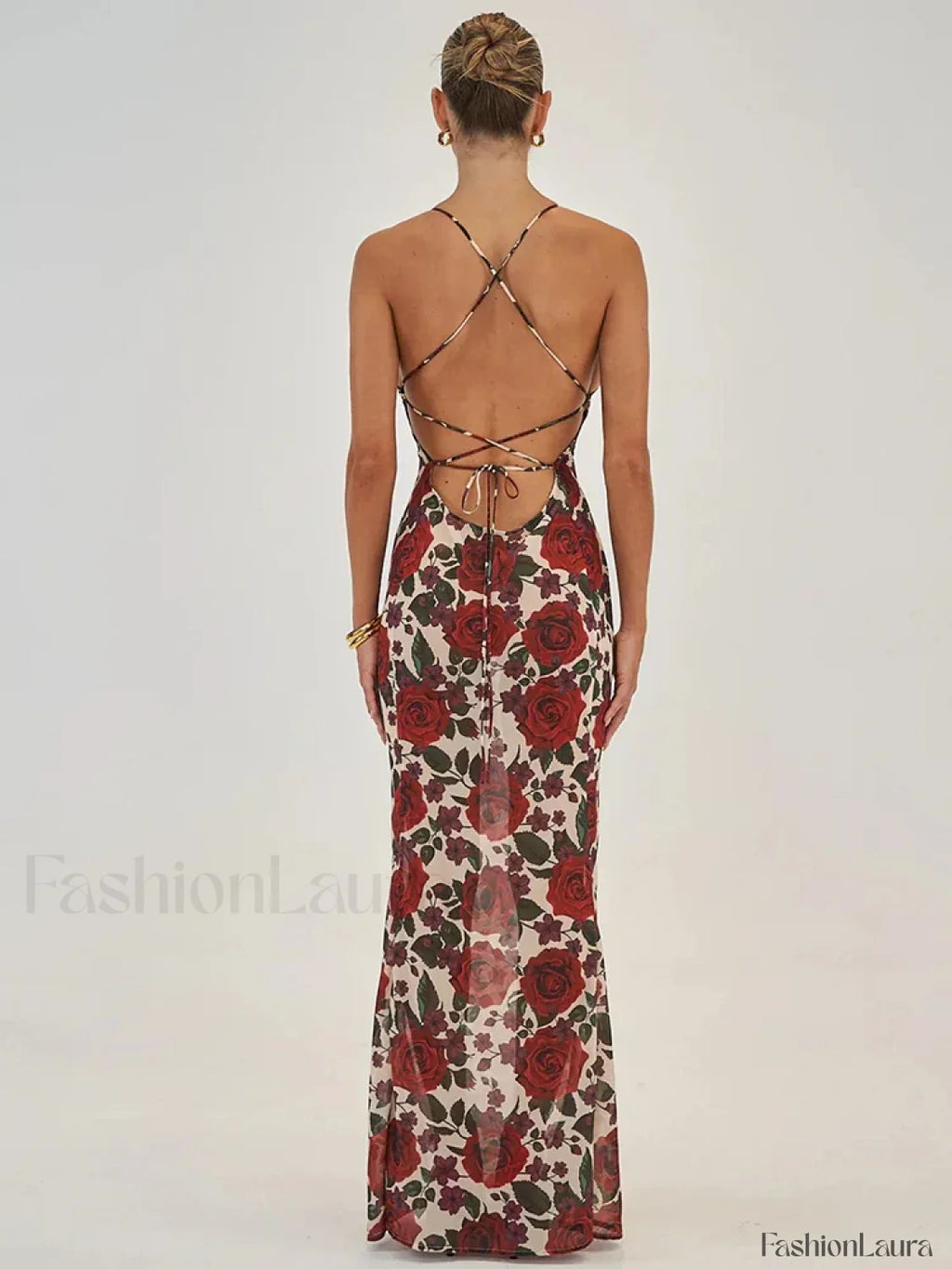 Printed Lace Up Maxi Dress