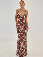 Printed Lace Up Maxi Dress