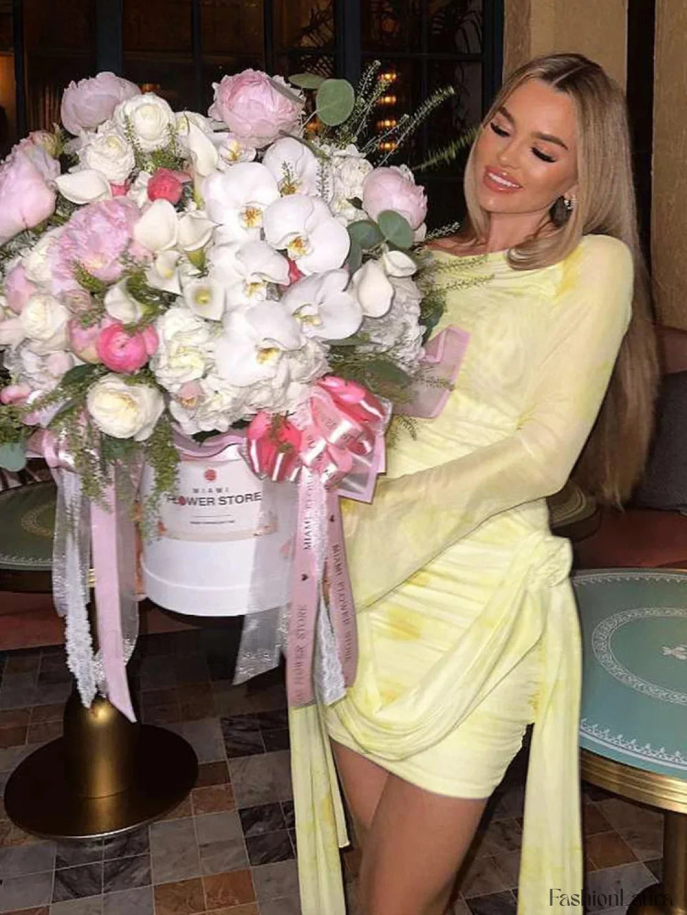 Printed Long Sleeve A Line Mini Dress