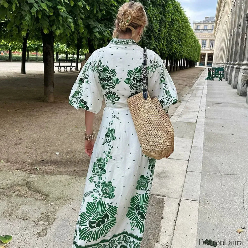 Printed Long Sleeve Boho Dress