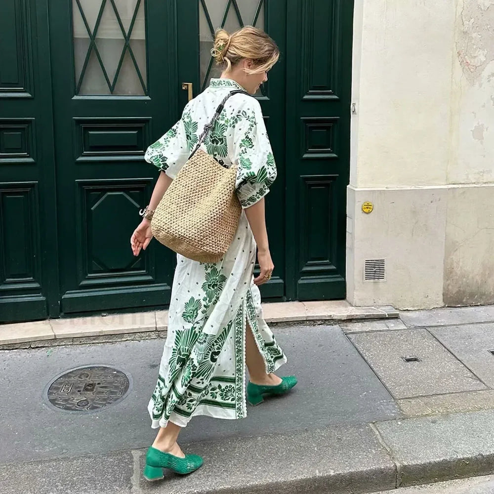 Printed Long Sleeve Boho Dress