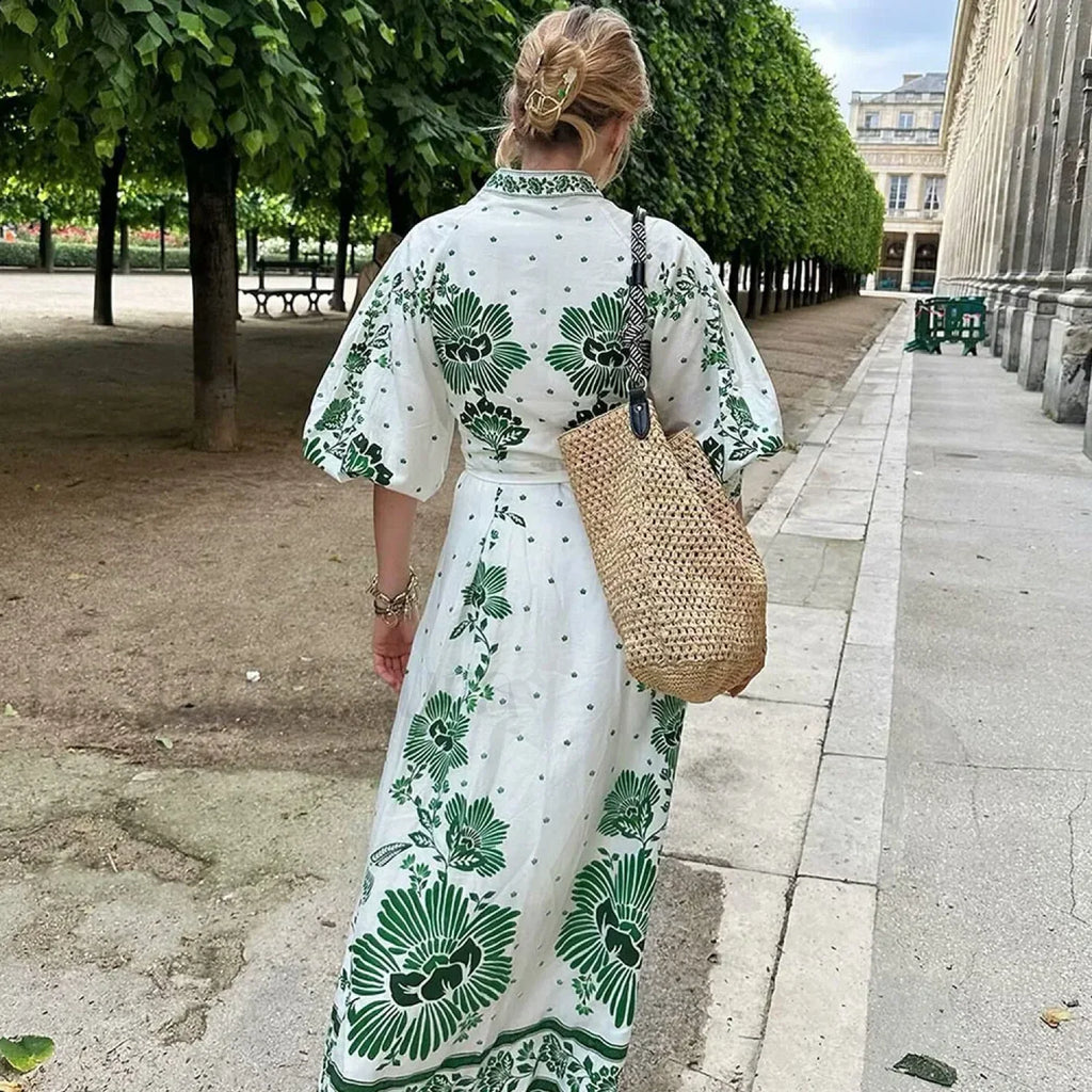 Printed Long Sleeve Boho Dress