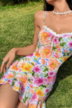 Printed Painted Backless A Line Strappy Floral Dress