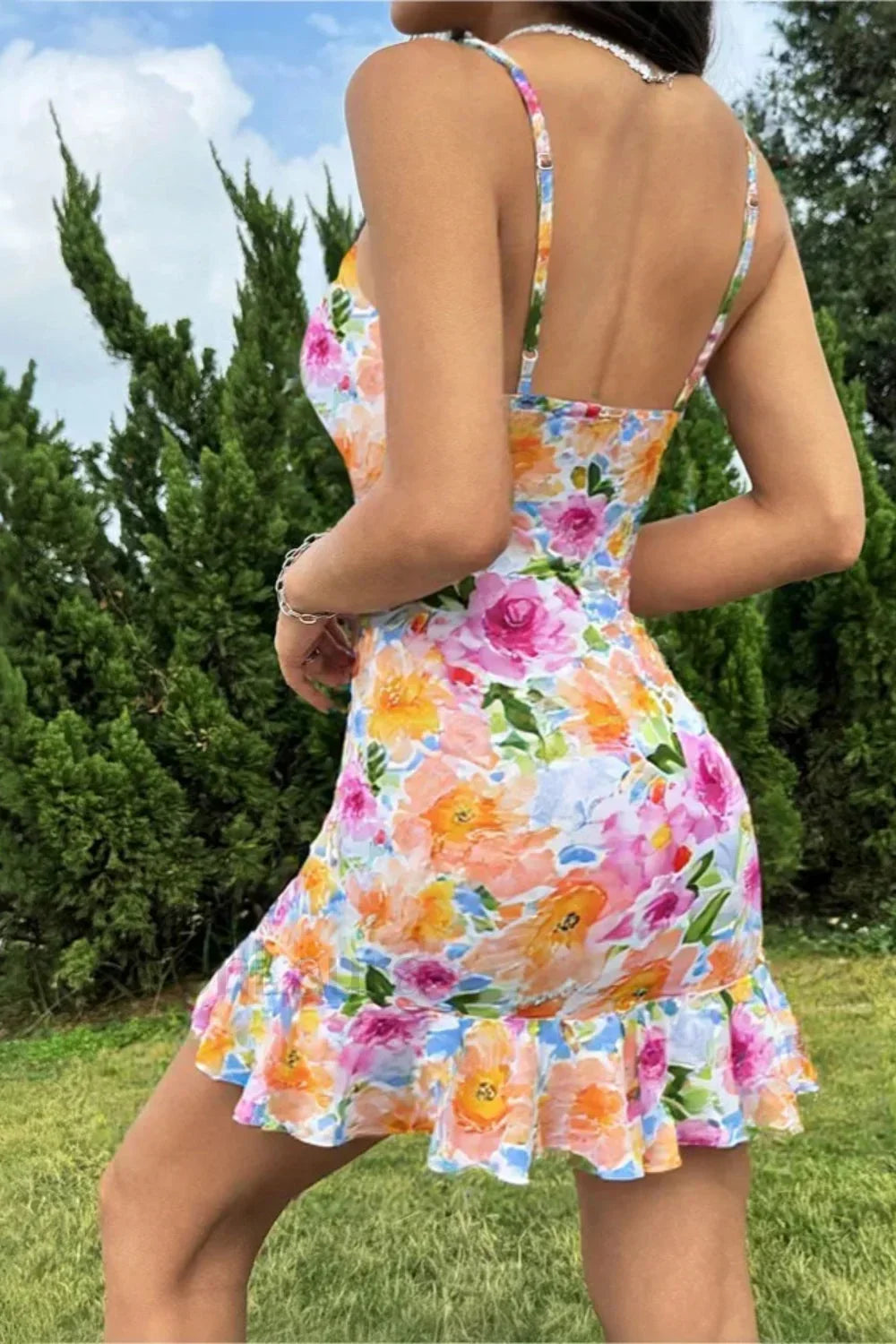 Printed Painted Backless A-Line Strappy Floral Dress Secondary image