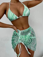 Printed Pleated Mesh Three Piece Set Light Green / S