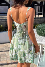 Printed Retro Butterfly Backless Strappy Mini Dress