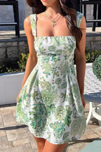 Printed Retro Butterfly Backless Strappy Mini Dress Green / XS