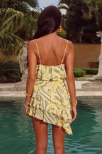 Printed Ruffle Edge Strappy Vacation Floral Dress