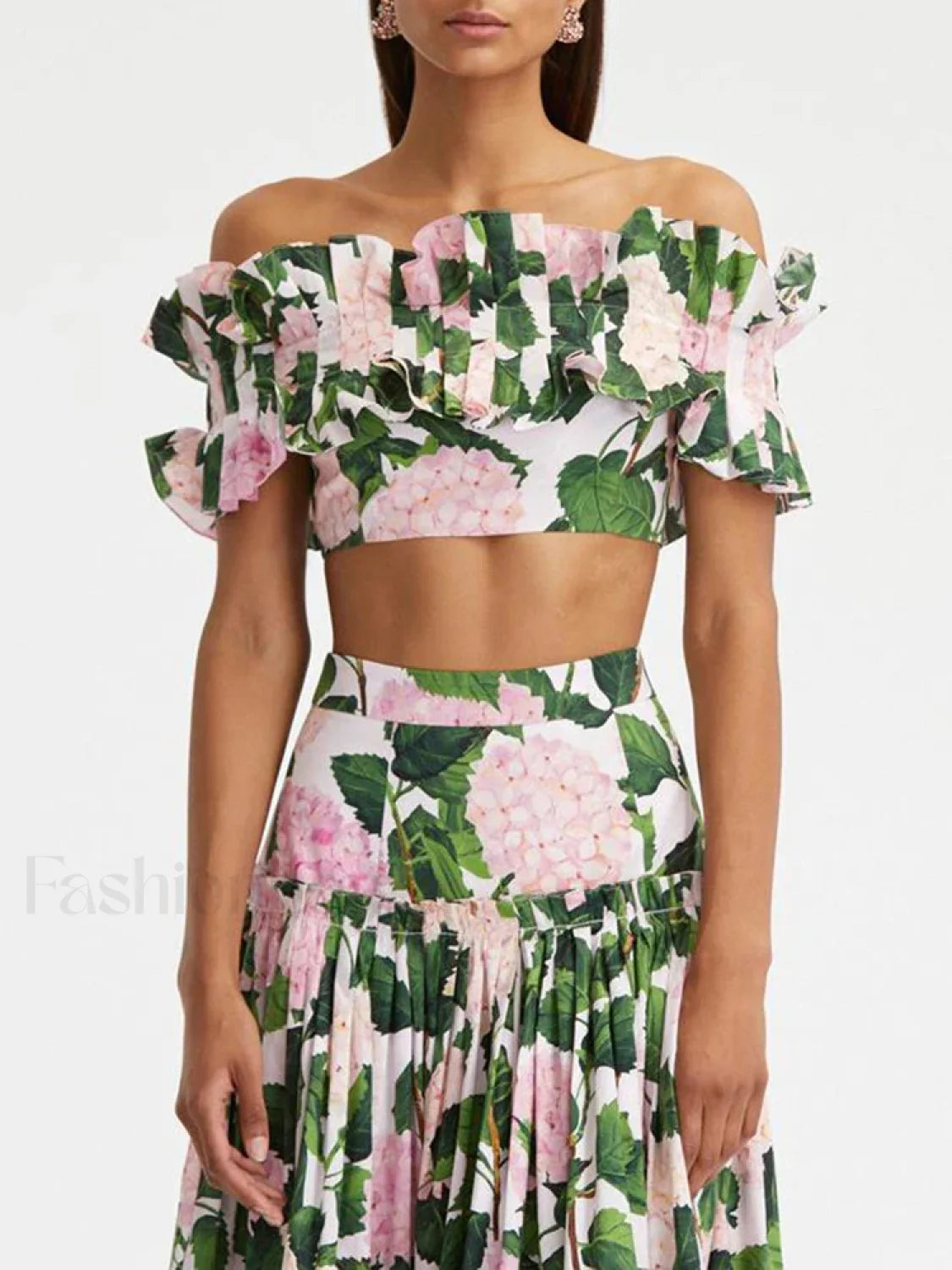 Printed Sleeveless Pleated Skirt Two Piece Set Secondary image