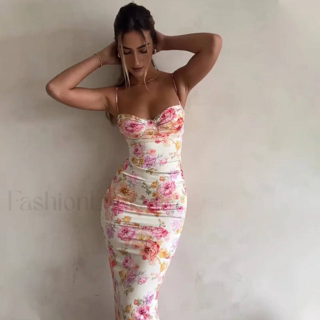 Printed Slim Sling Floral Dress
