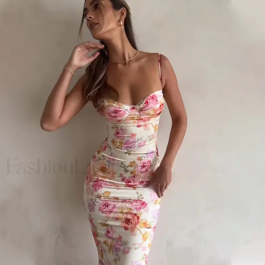 Printed Slim Sling Floral Dress