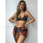 Printed Split Chic Three Piece Set Black / S