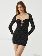Printed Strappy Cut Trendy Out Bodycon Short Dress Black / S Dresses