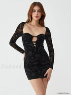 Printed Strappy Cut Trendy Out Bodycon Short Dress Dresses