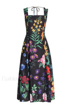 Printed Tie Back Stylish Cotton Blend Midi Dress