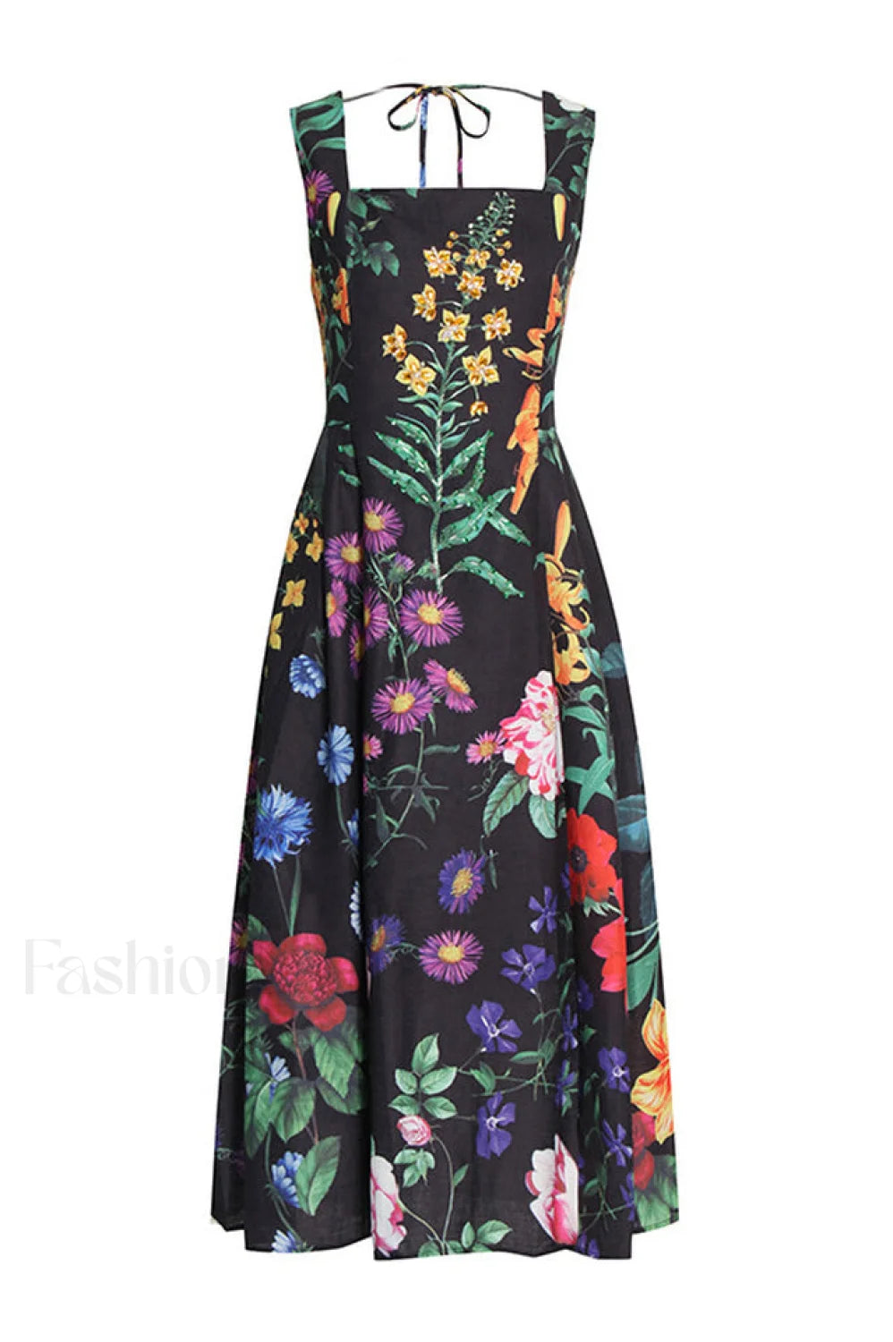 Printed Tie Back Stylish Cotton Blend Midi Dress