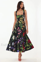 Printed Tie Back Stylish Cotton Blend Midi Dress S / Floral