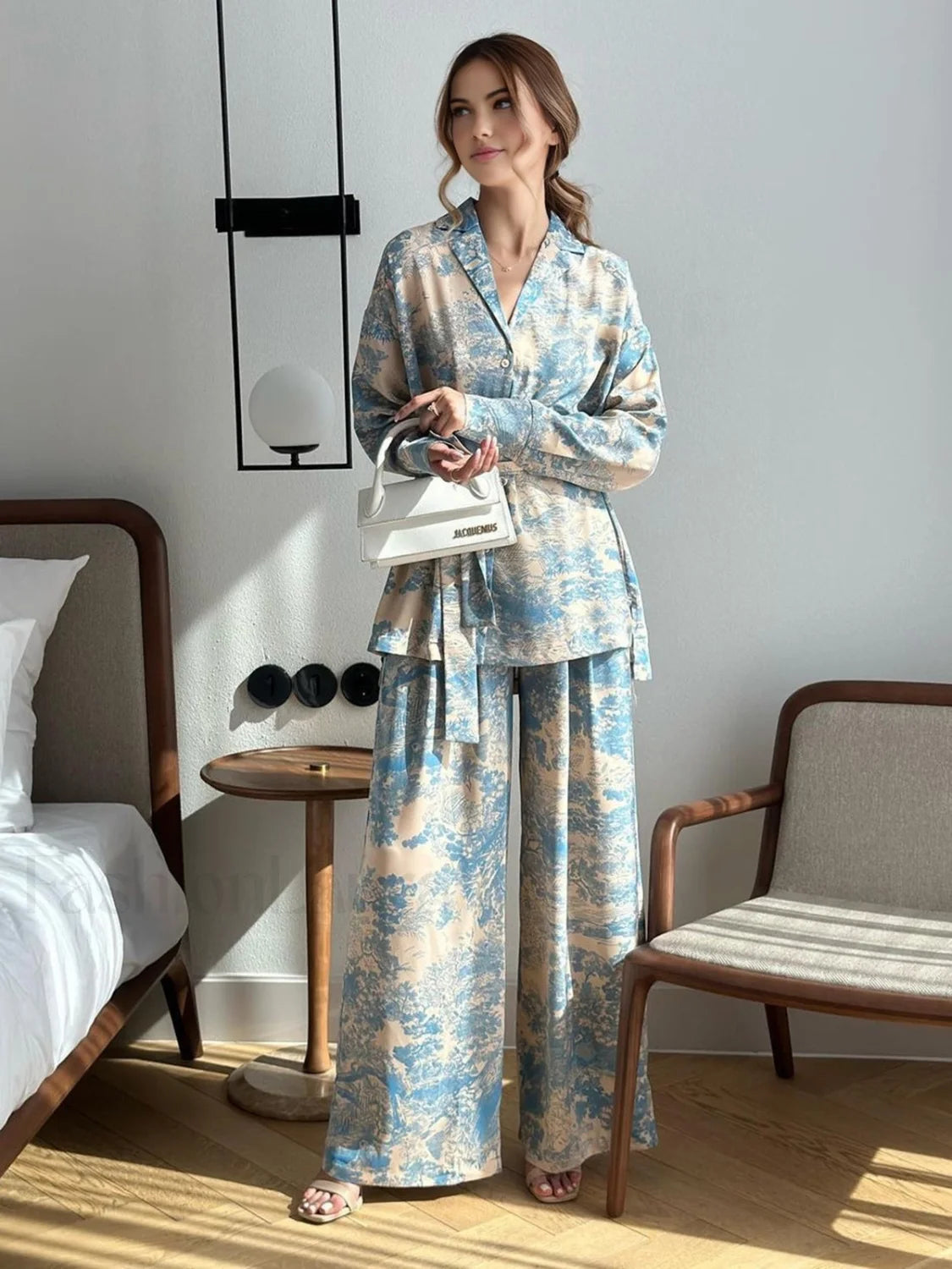 Printed Tie Graceful Up Pants Set Pant Sets