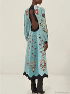 Printed Trumpet Sleeve Boho Dress
