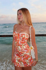 Printed Tube Top Hip Skirt Vacation Floral Dress