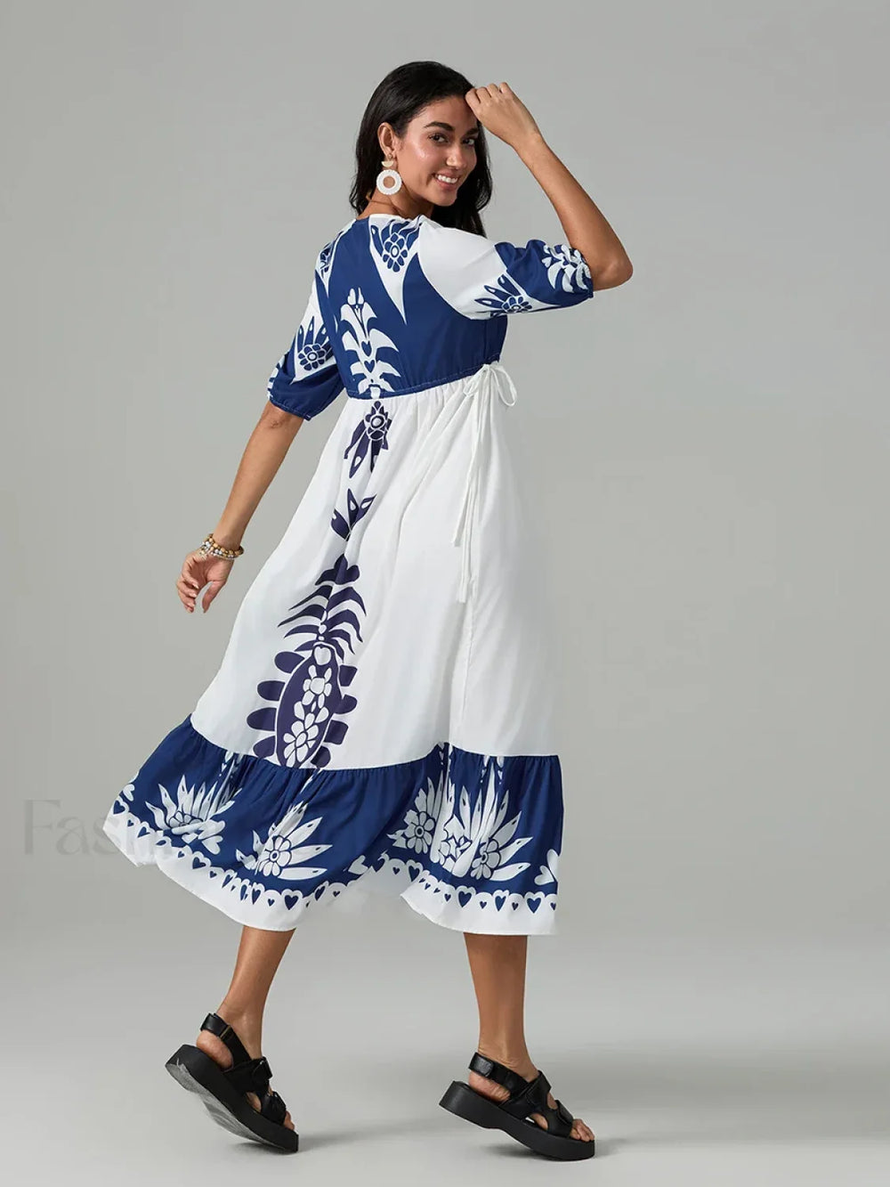 Printed V Neck Summer Boho Dress