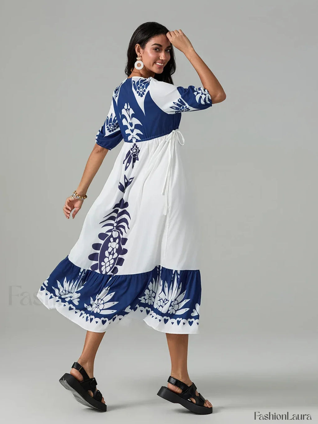 Printed V Neck Summer Boho Dress