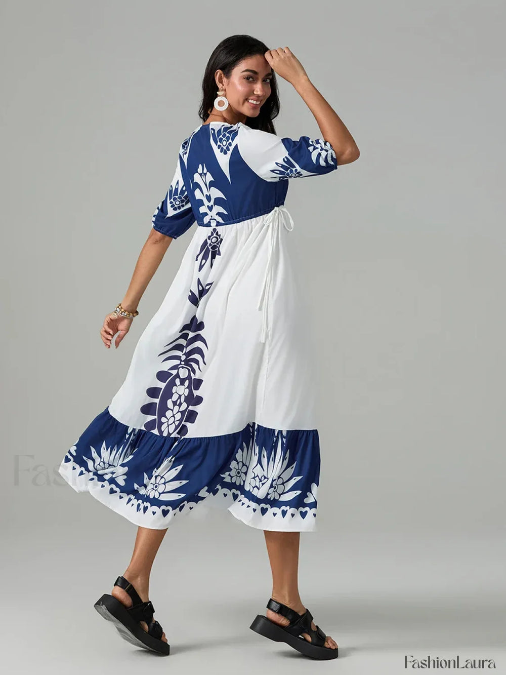 Printed V Neck Summer Boho Dress