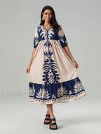 Printed V Neck Summer Boho Dress