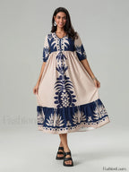 Printed V Neck Summer Boho Dress