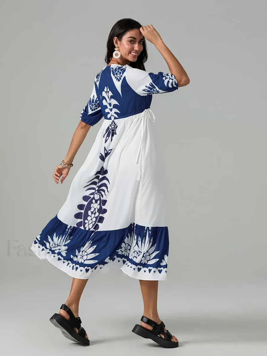 Printed V Neck Summer Boho Dress