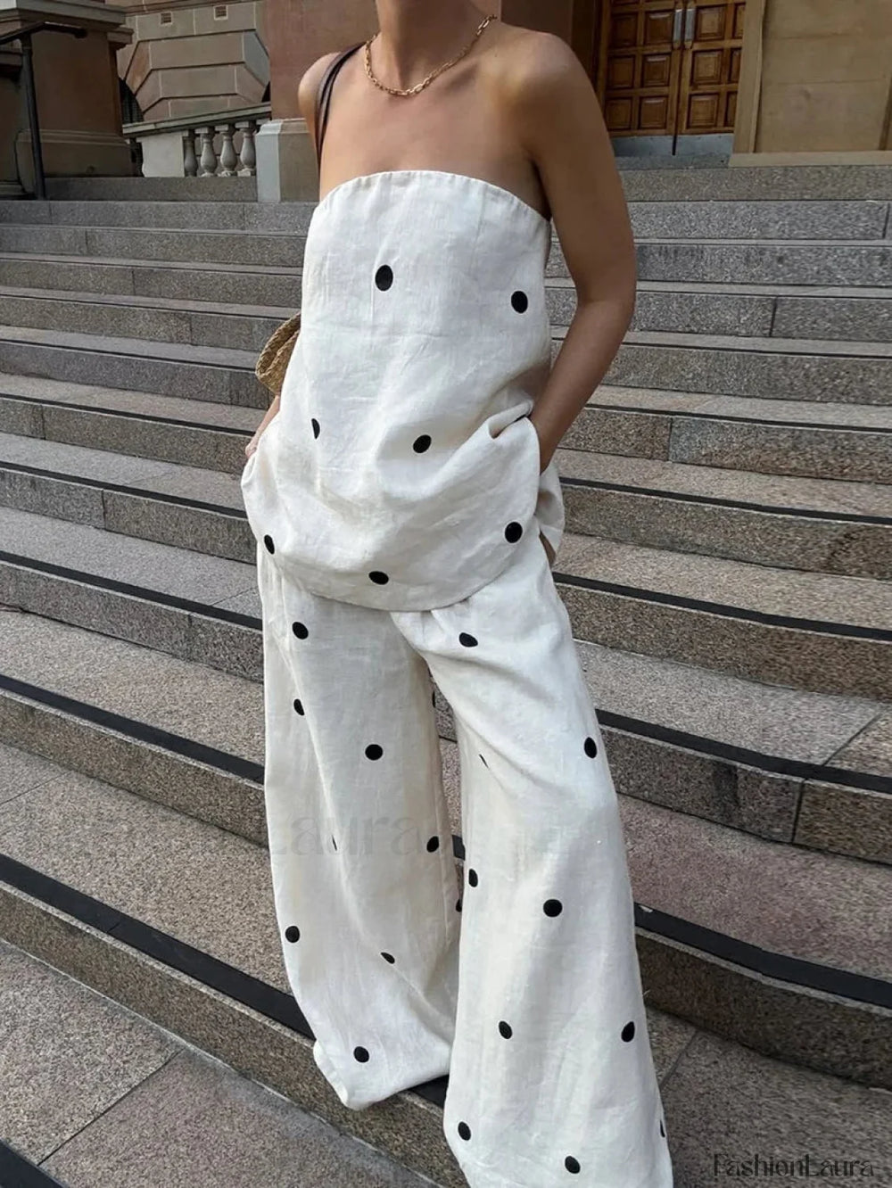 Printing Backless Sleeveless Pants Two Piece Set
