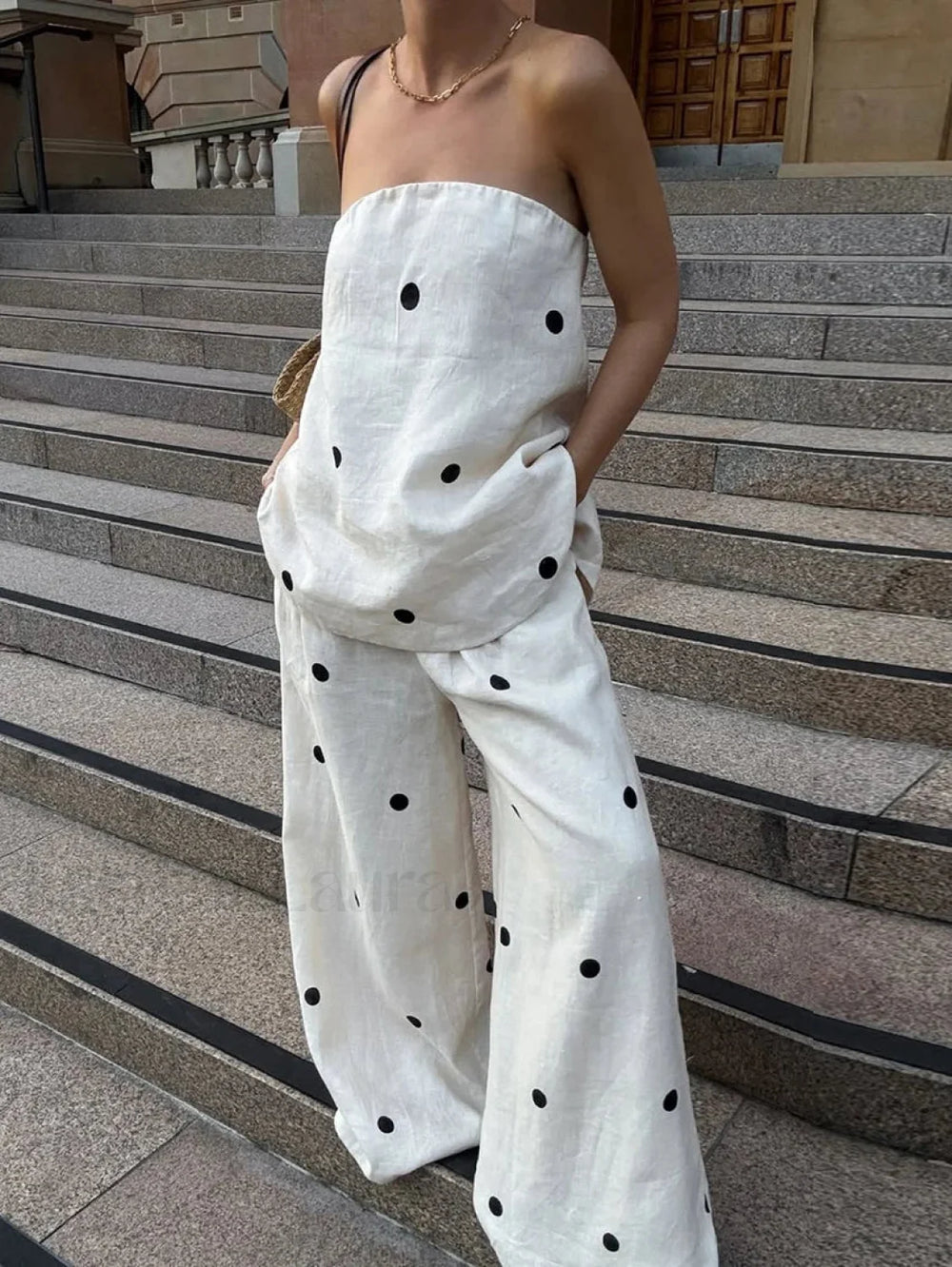 Printing Backless Sleeveless Pants Two Piece Set