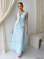 Printing Crop Skirt Pajama Two Piece Set