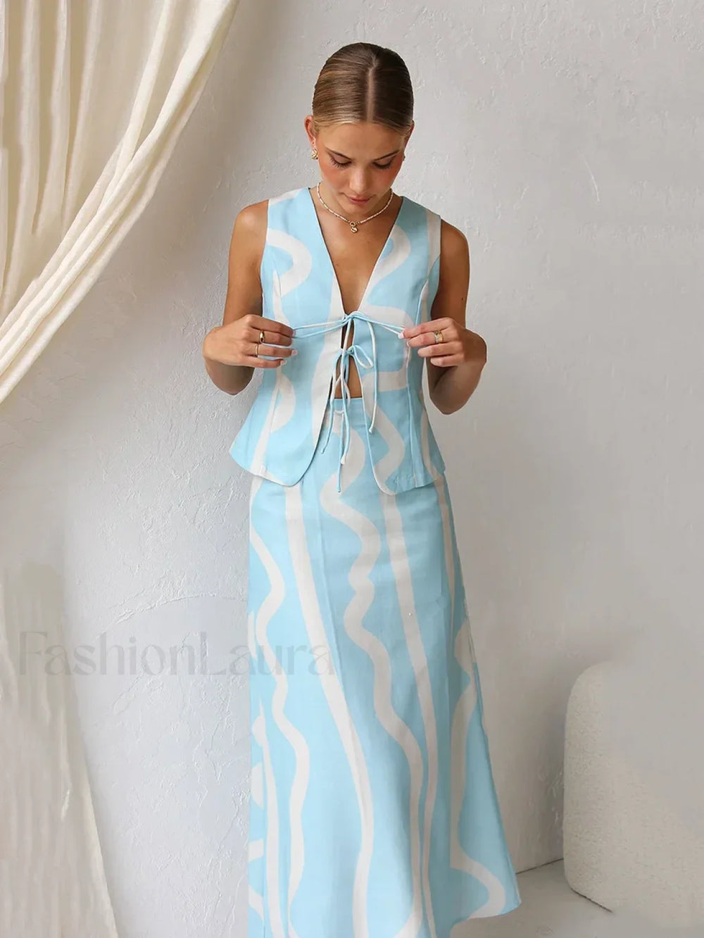 Printing Crop Skirt Pajama Two Piece Set