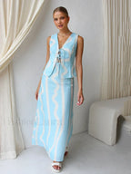 Printing Crop Skirt Pajama Two Piece Set