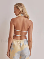 Printing Halter Backless Pants Two Piece Set