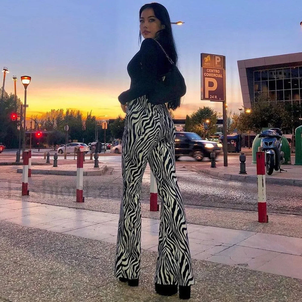 Priscilla Animal Print High Waisted Flare Pants Pants