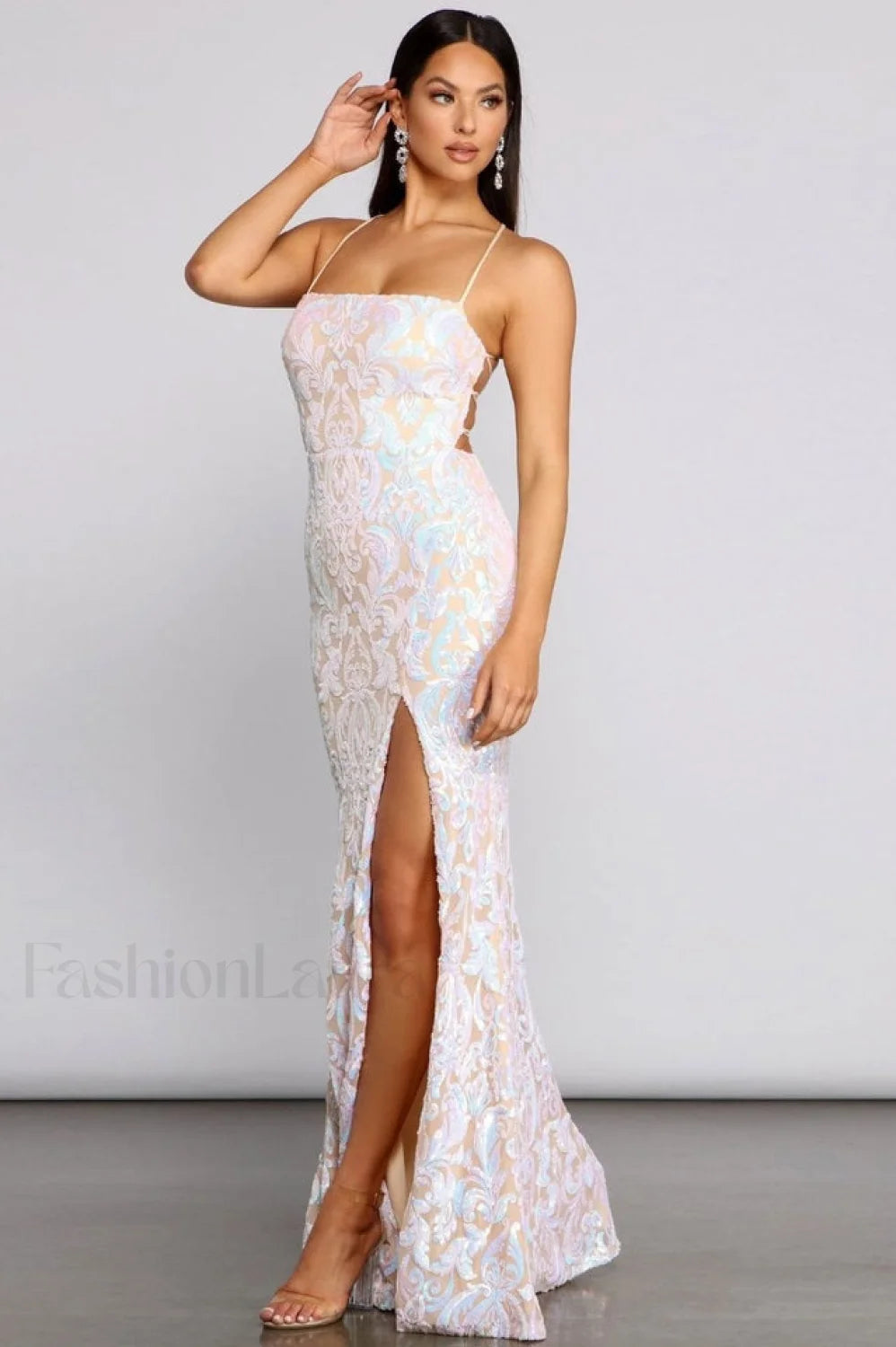 Priya Formal Iridescent Charming Sequin Scroll Dress