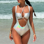 PU Faux Leather Tummy Cut One Piece silver / S