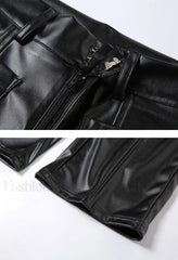 Pu High Waist Straight Pants Pants