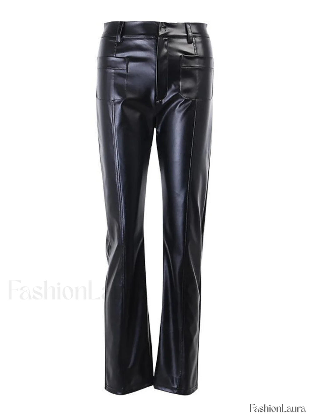 Pu High Waist Straight Pants Pants