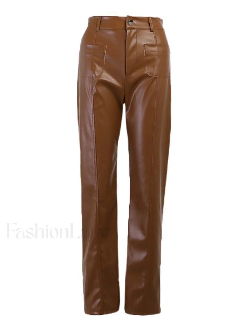 Pu High Waist Straight Pants Pants