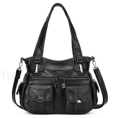 PU Large Designer Women Tote Messenger Crossbody Shoulder Bag Black
