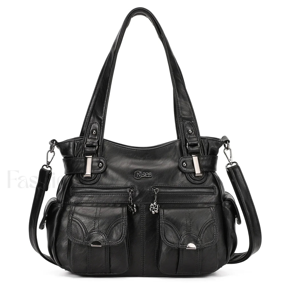 PU Large Designer Women Tote Messenger Crossbody Shoulder Bag Black