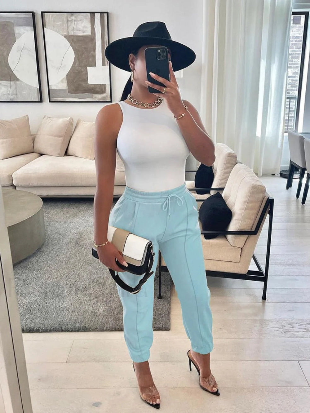 PU Pants Light Blue / XL Pants