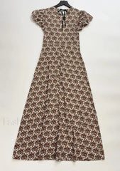 Puff Flower Print Slim Cotton Holiday Midi Dress Dress / XS