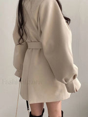 Puff Sleeve Belted Woolen Coat Coat