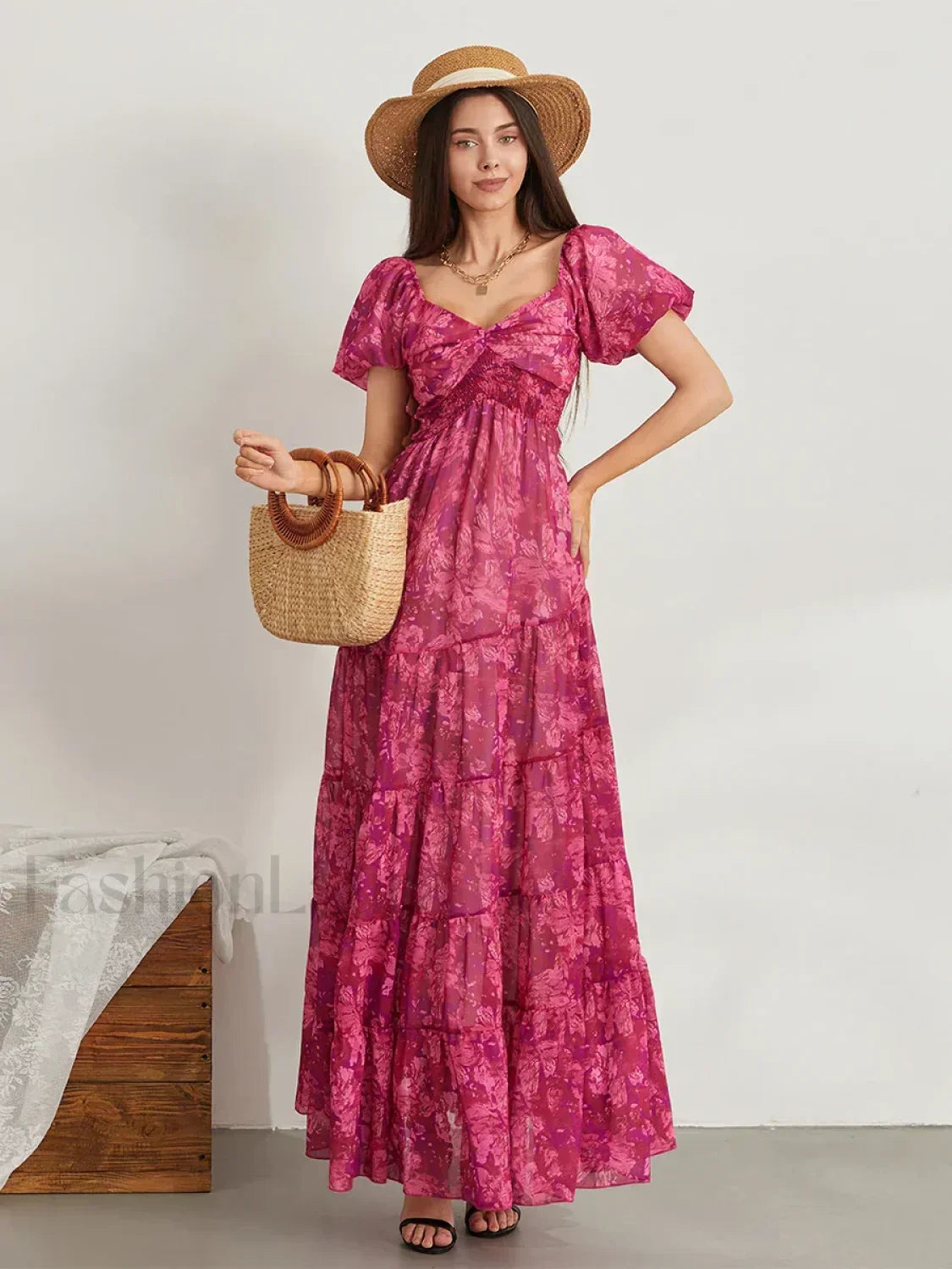 Puff Sleeve Floral Flowy Maxi Dress Main image