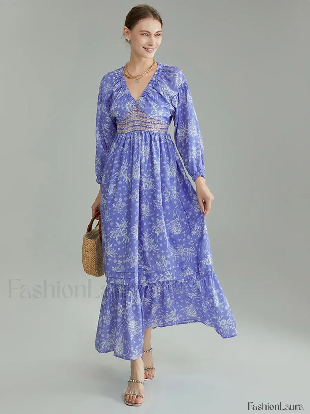 Puff Sleeve Flowy Boho Dress color3 / S