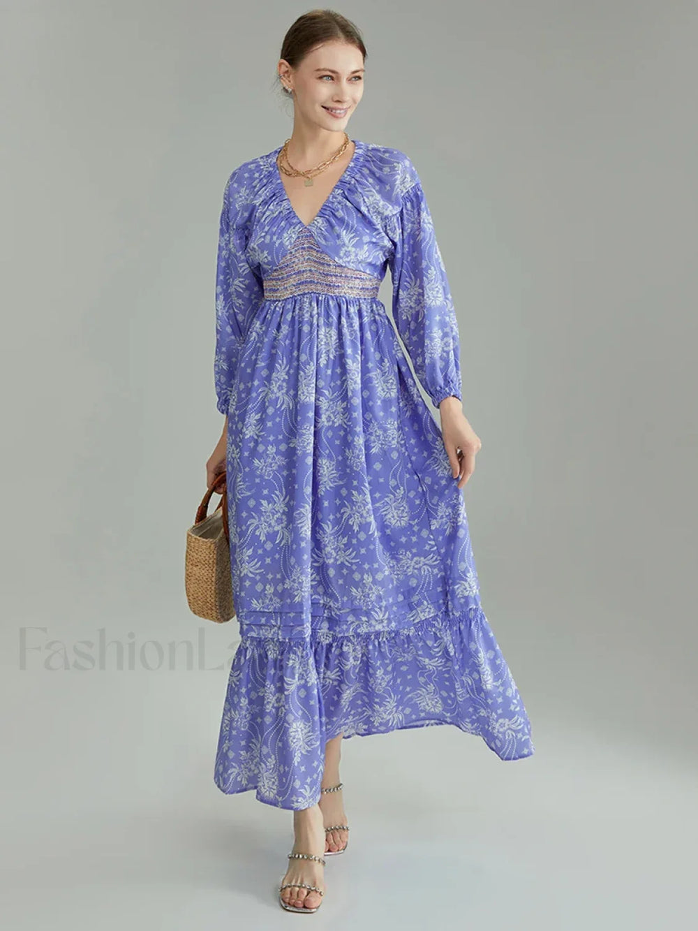 Puff Sleeve Flowy Boho Dress color3 / S